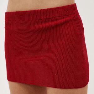 Aya Muse Eris Scarlet Red Knit Fitted Mini Skirt Mid-Rise Stretchy Cotton Blend